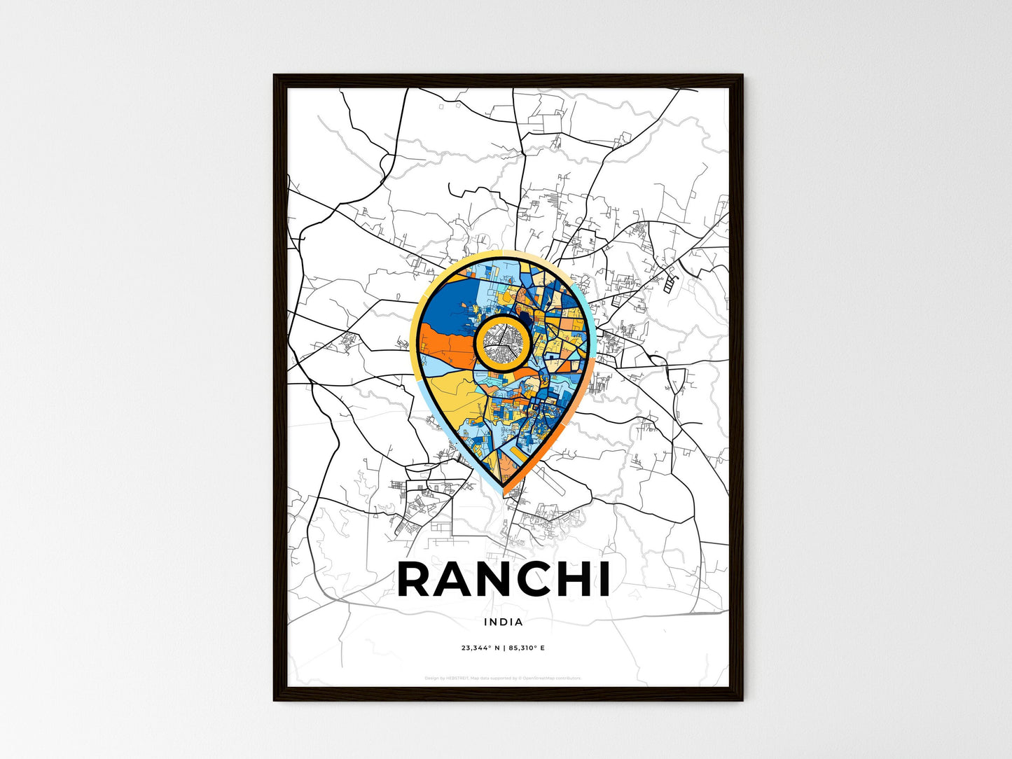 Ranchi India wedding art map with pointer icon