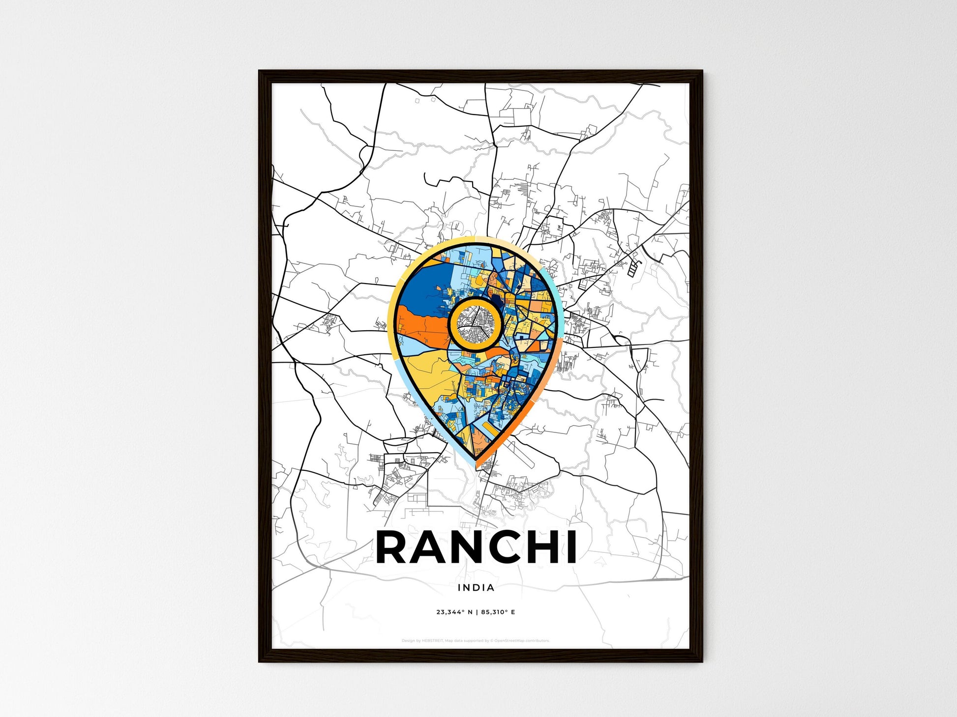 Ranchi India wedding art map with pointer icon