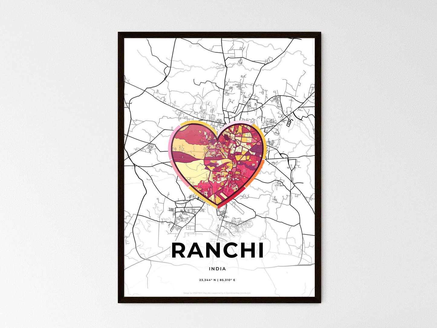 Ranchi India wedding art map with heart icon