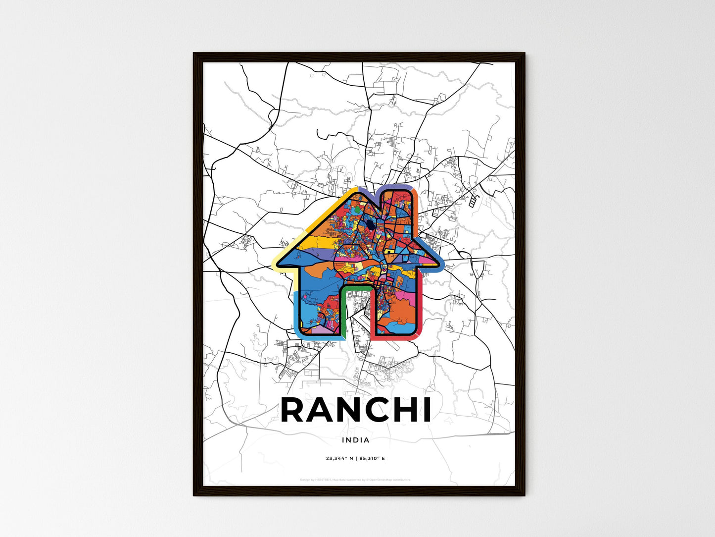 Ranchi India wedding art map with home icon