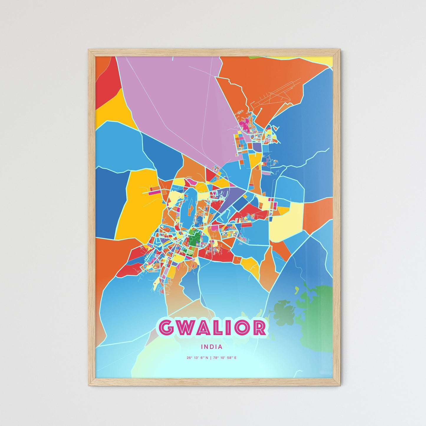 Colorful GWALIOR INDIA Fine Art Map Crazy Colors
