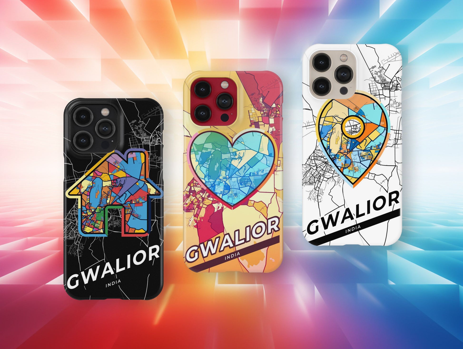 Gwalior India slim phone case with colorful icon. Birthday, wedding or housewarming gift. Couple match cases.