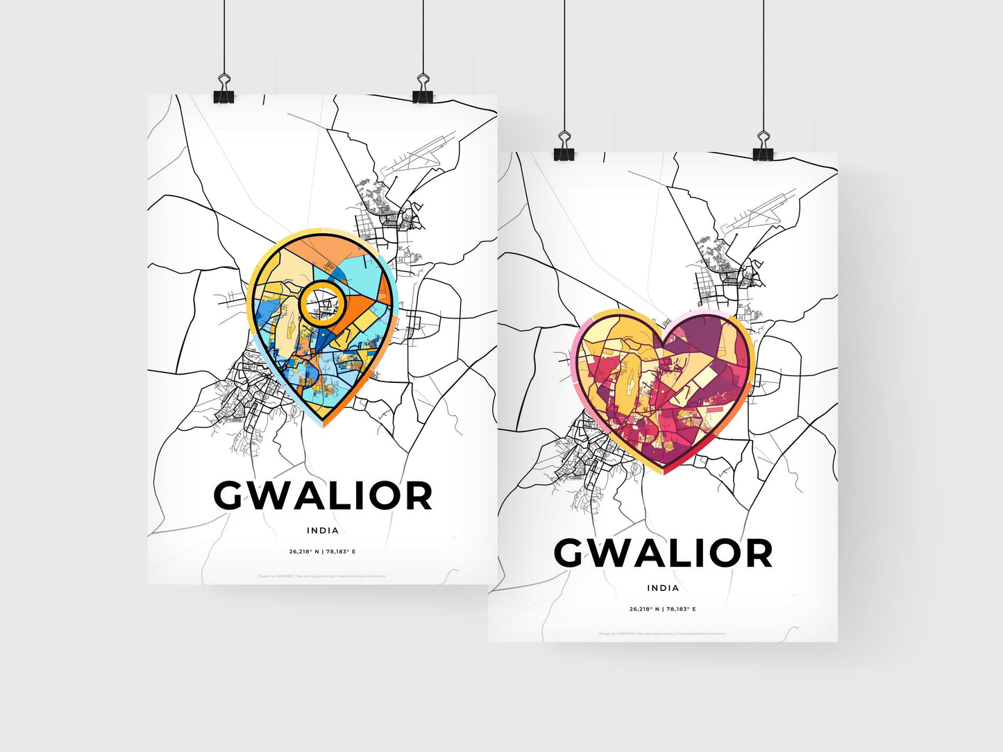 GWALIOR INDIA minimal art map with a colorful icon. Where it all began, Couple map gift.