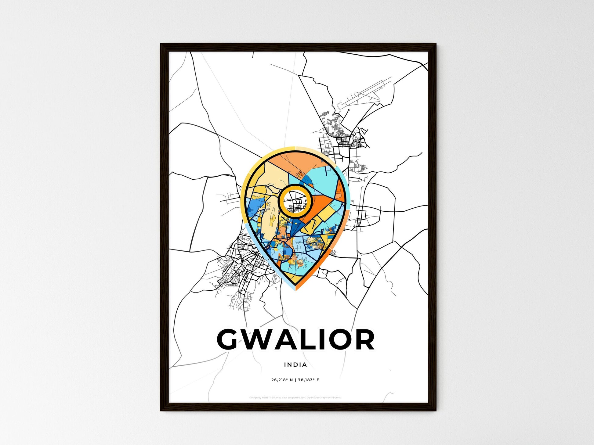 GWALIOR INDIA minimal art map with a colorful icon. Where it all began, Couple map gift. Style 1