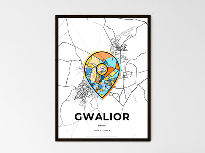 GWALIOR INDIA minimal art map with a colorful icon. Where it all began, Couple map gift. Style 1