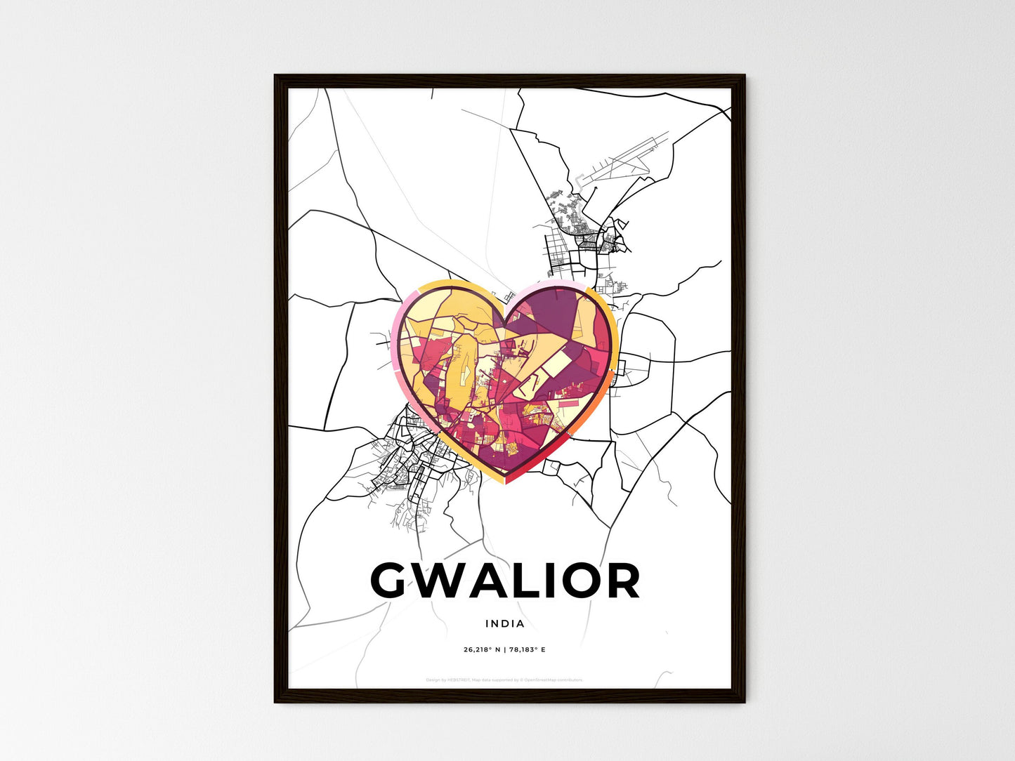 GWALIOR INDIA minimal art map with a colorful icon. Where it all began, Couple map gift. Style 2