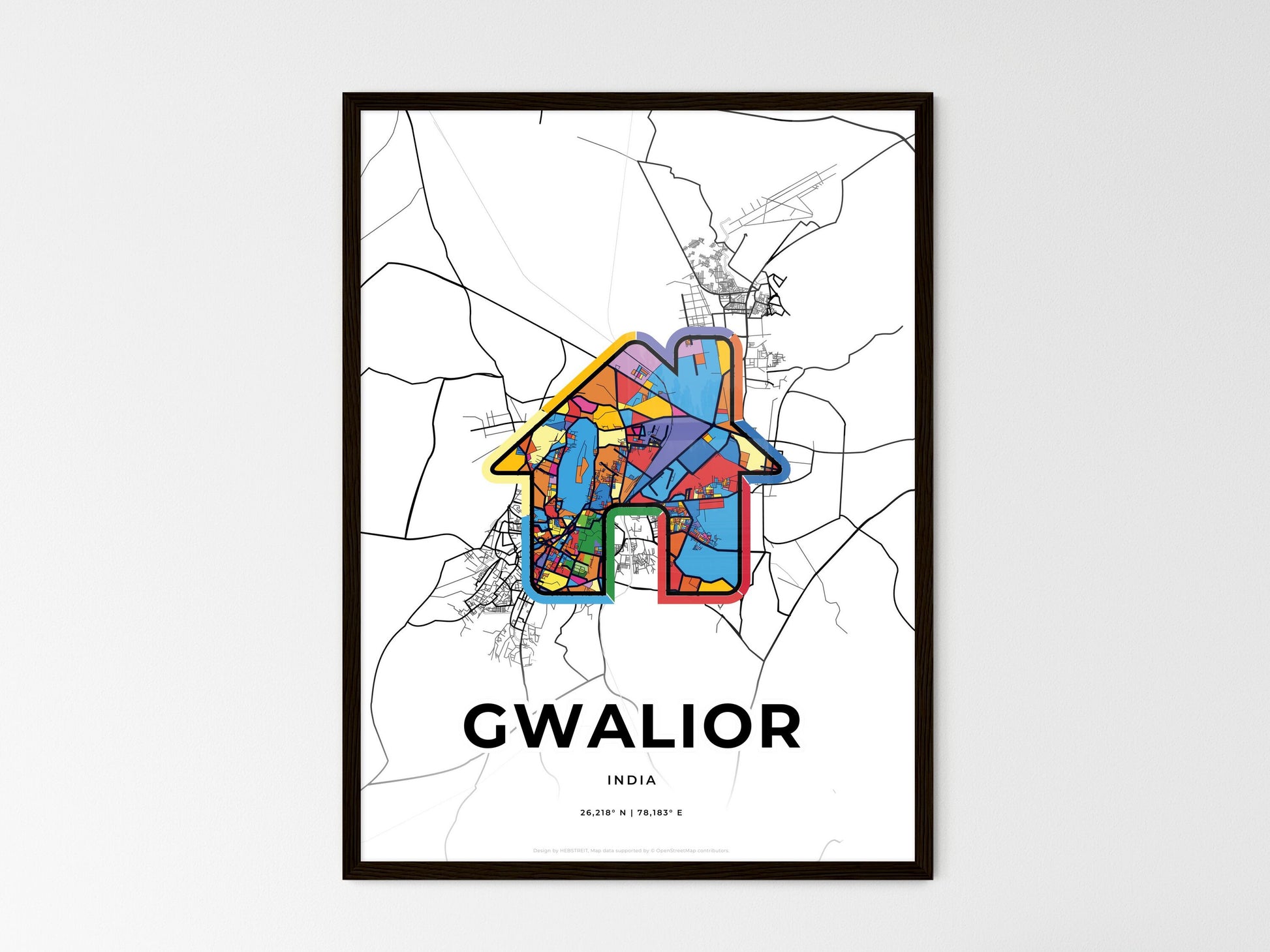 GWALIOR INDIA minimal art map with a colorful icon. Where it all began, Couple map gift. Style 3