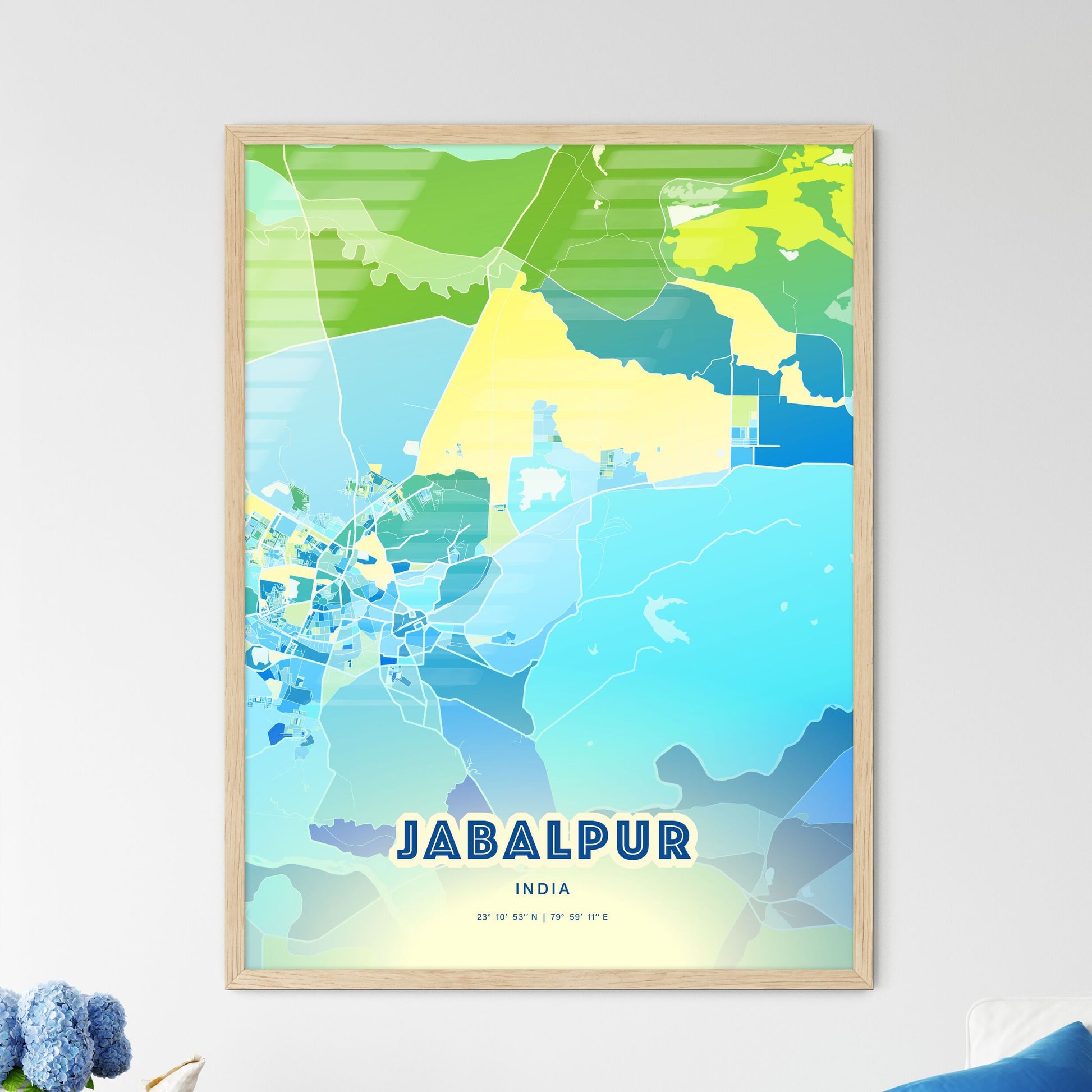 Colorful JABALPUR INDIA Fine Art Map Cool Blue