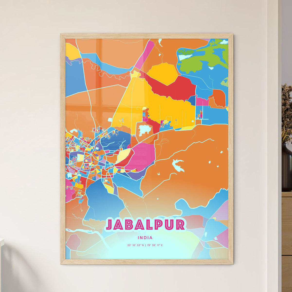 Colorful JABALPUR INDIA Fine Art Map Crazy Colors