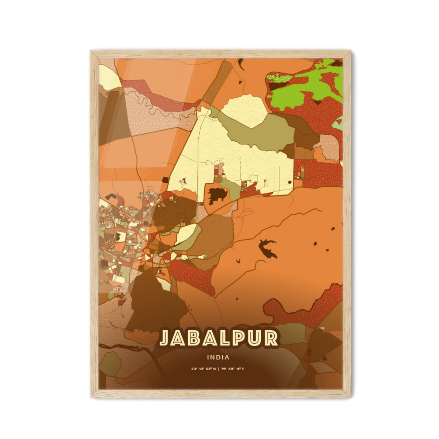 Colorful JABALPUR INDIA Fine Art Map Farmhouse