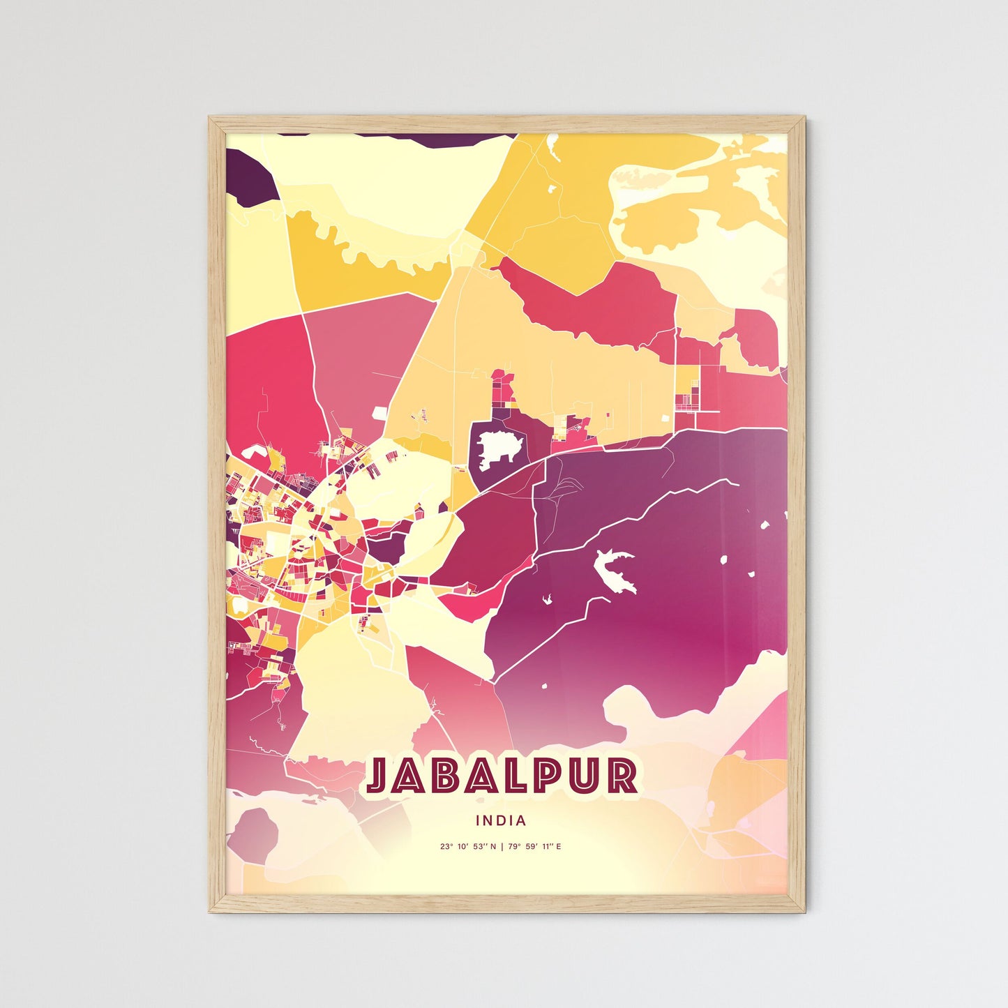 Colorful JABALPUR INDIA Fine Art Map Hot Red