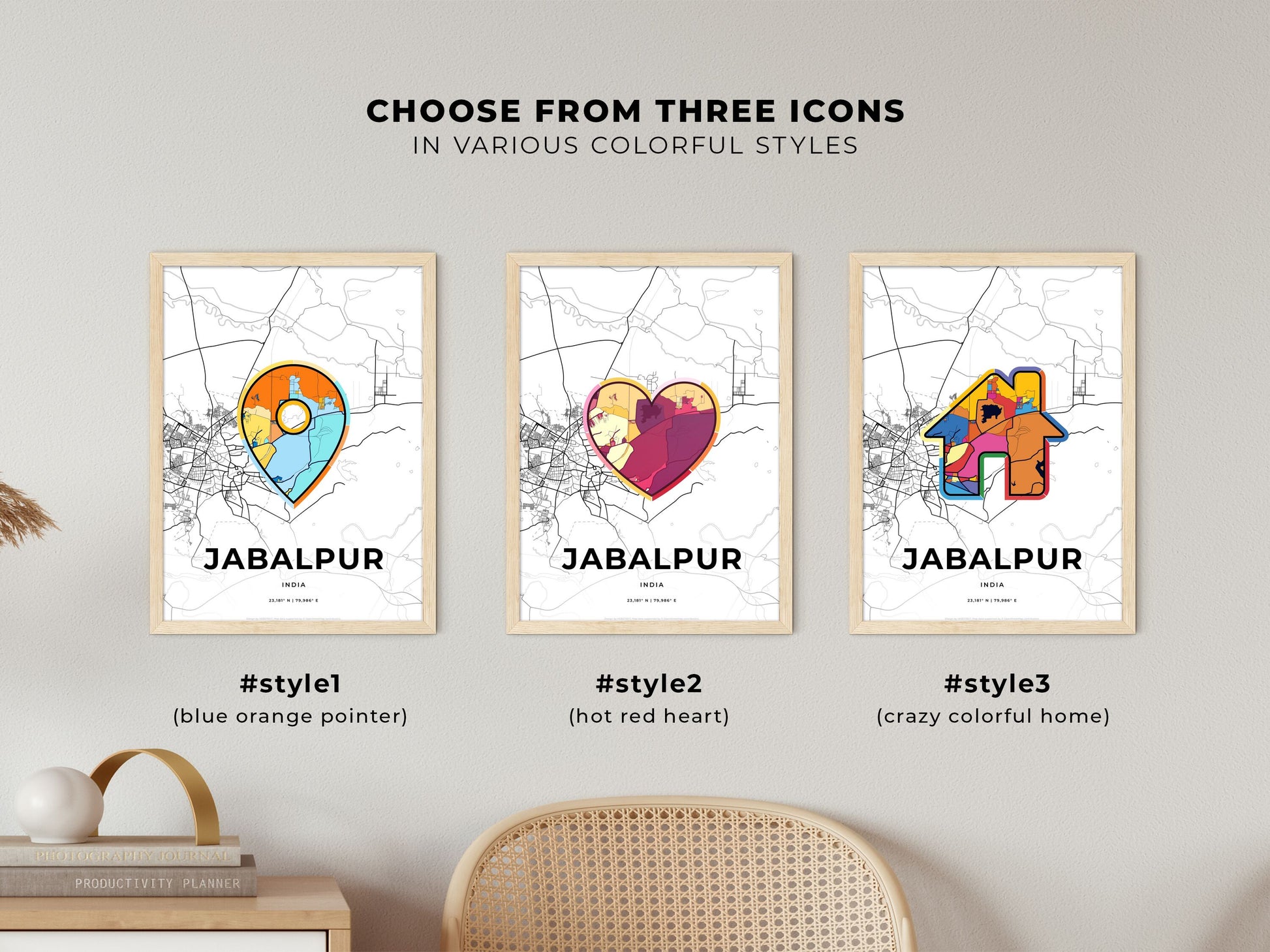 JABALPUR INDIA minimal art map with a colorful icon. Where it all began, Couple map gift.