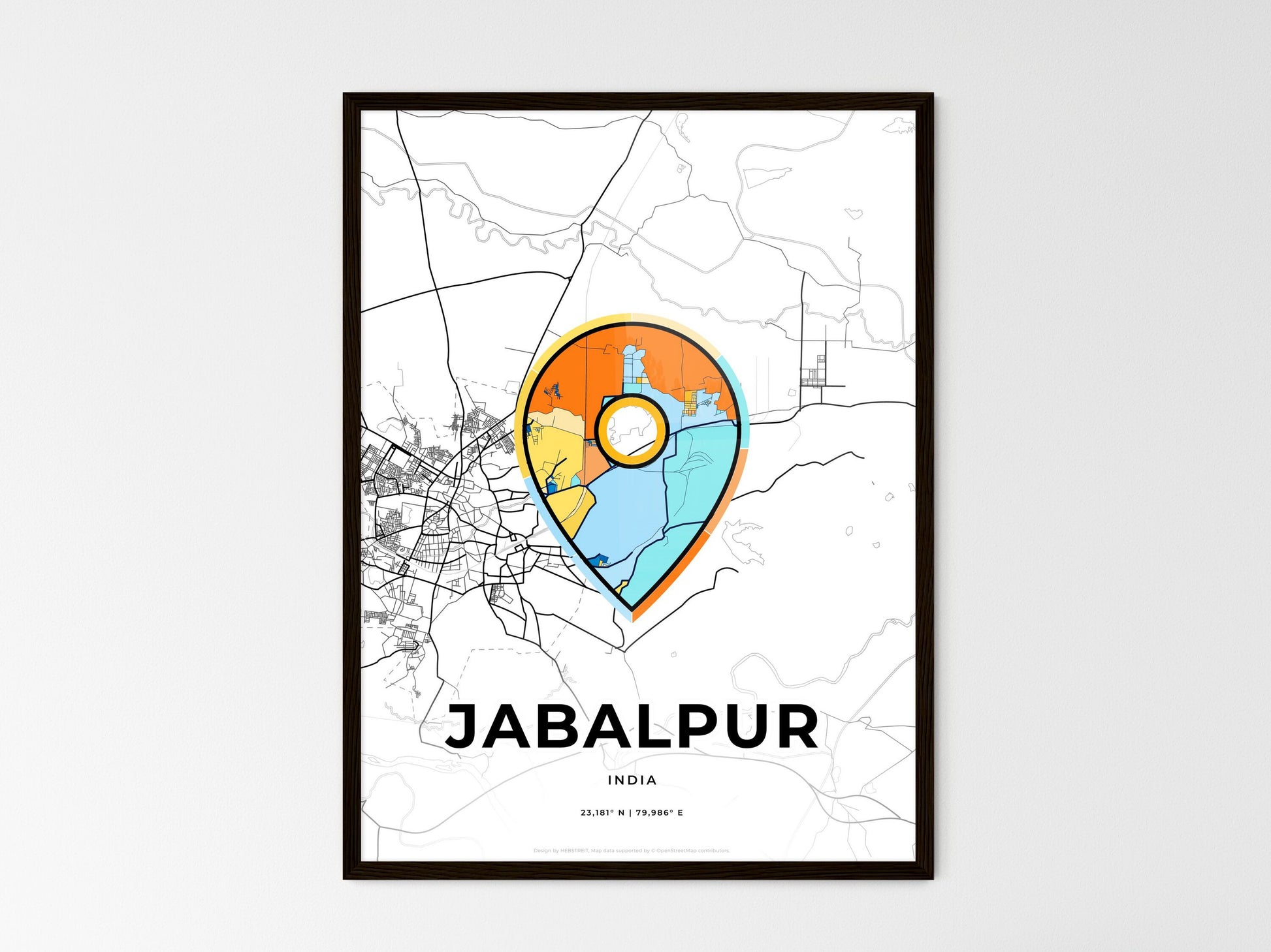 JABALPUR INDIA minimal art map with a colorful icon. Where it all began, Couple map gift. Style 1