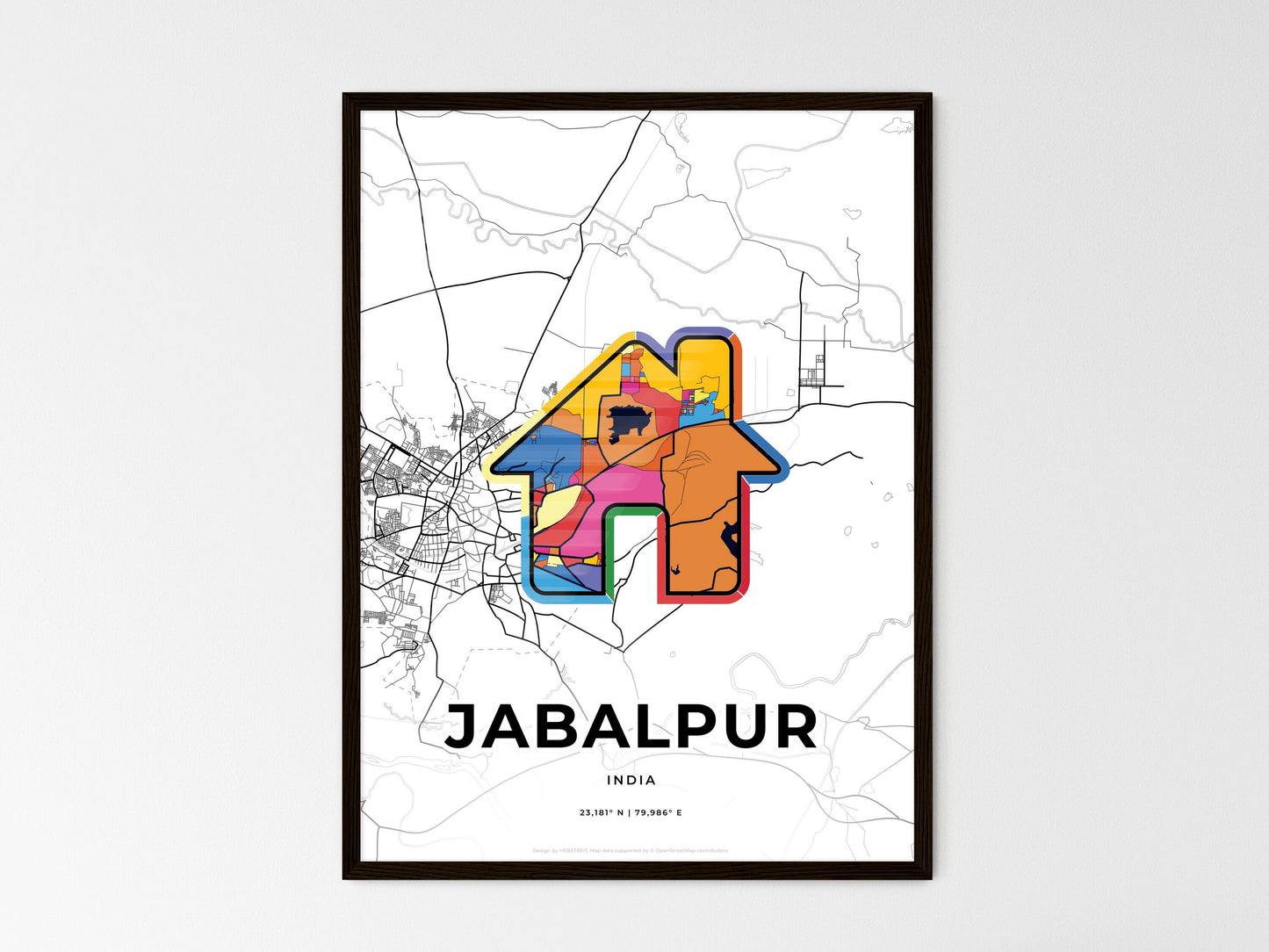 JABALPUR INDIA minimal art map with a colorful icon. Where it all began, Couple map gift. Style 3