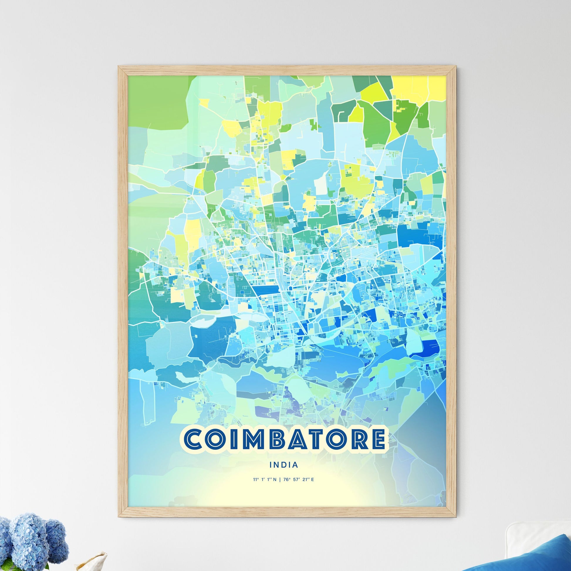 Colorful COIMBATORE INDIA Fine Art Map Cool Blue