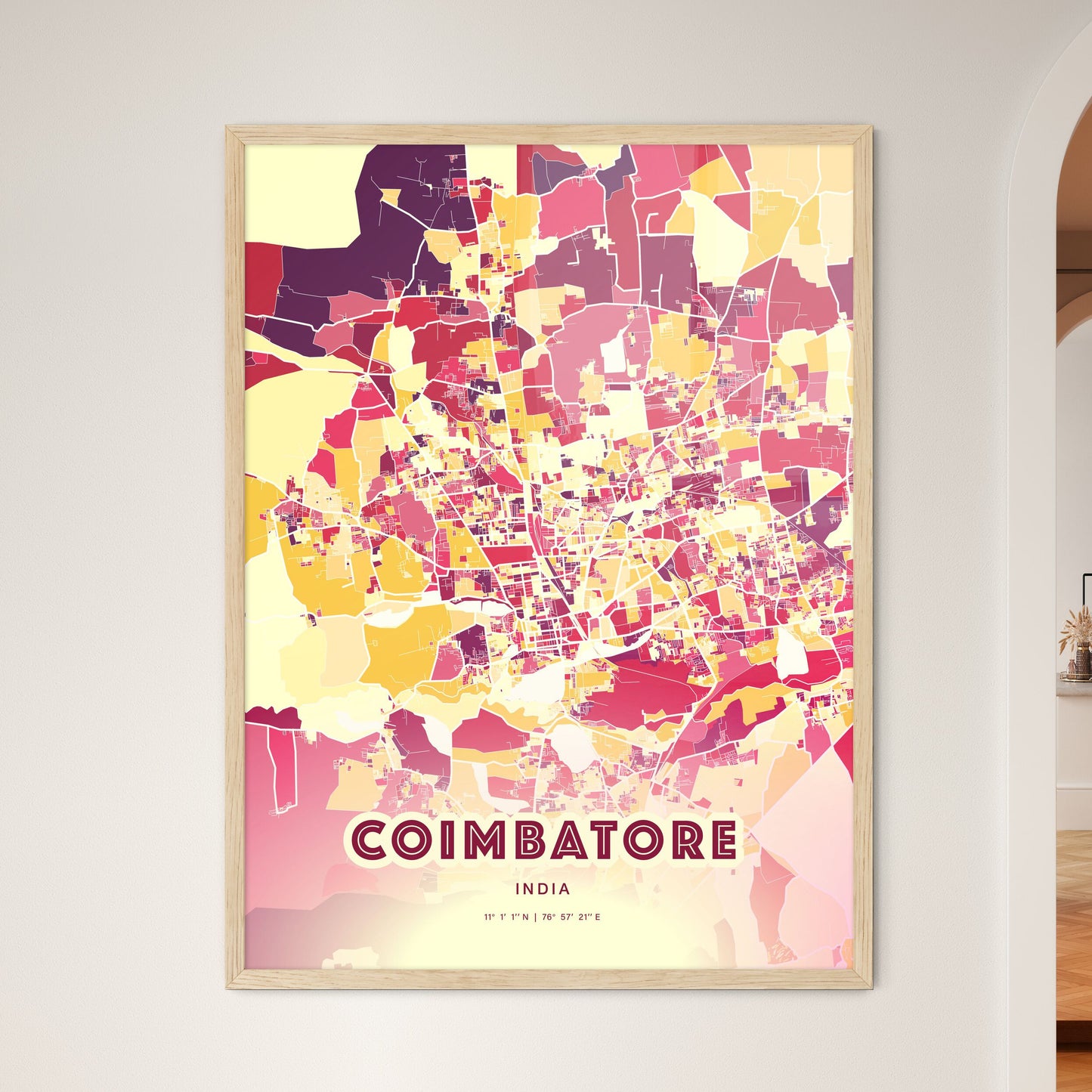 Colorful COIMBATORE INDIA Fine Art Map Hot Red