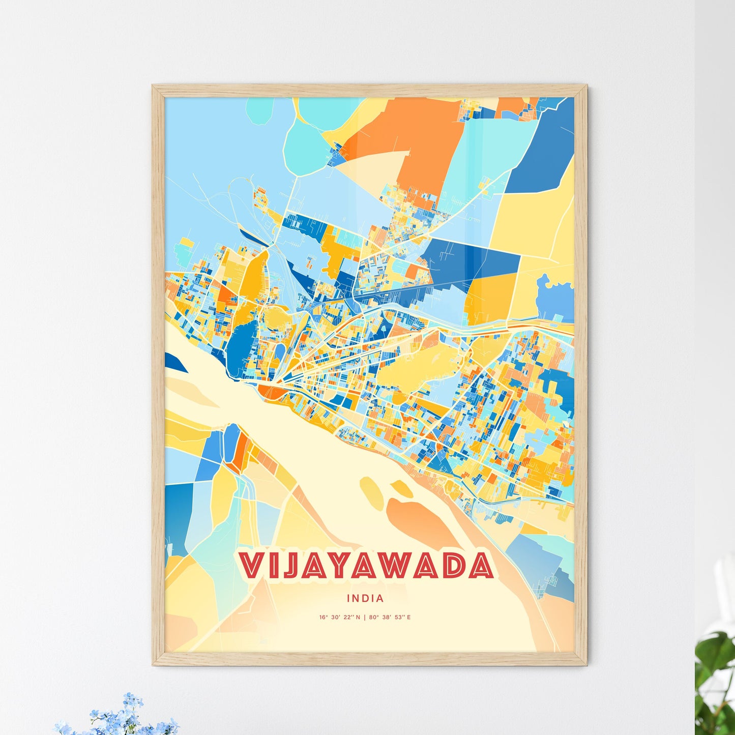 Colorful VIJAYAWADA INDIA Fine Art Map Blue Orange