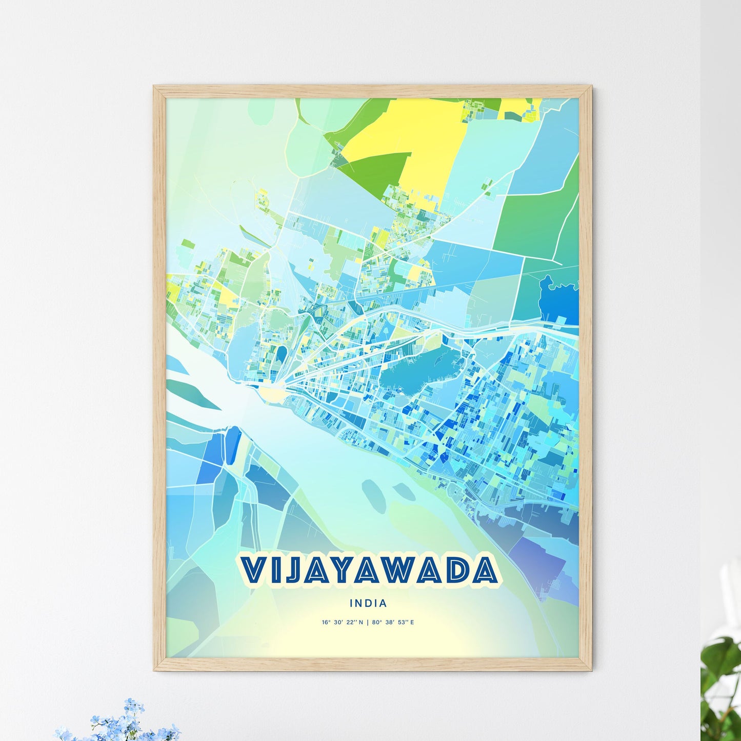 Colorful VIJAYAWADA INDIA Fine Art Map Cool Blue