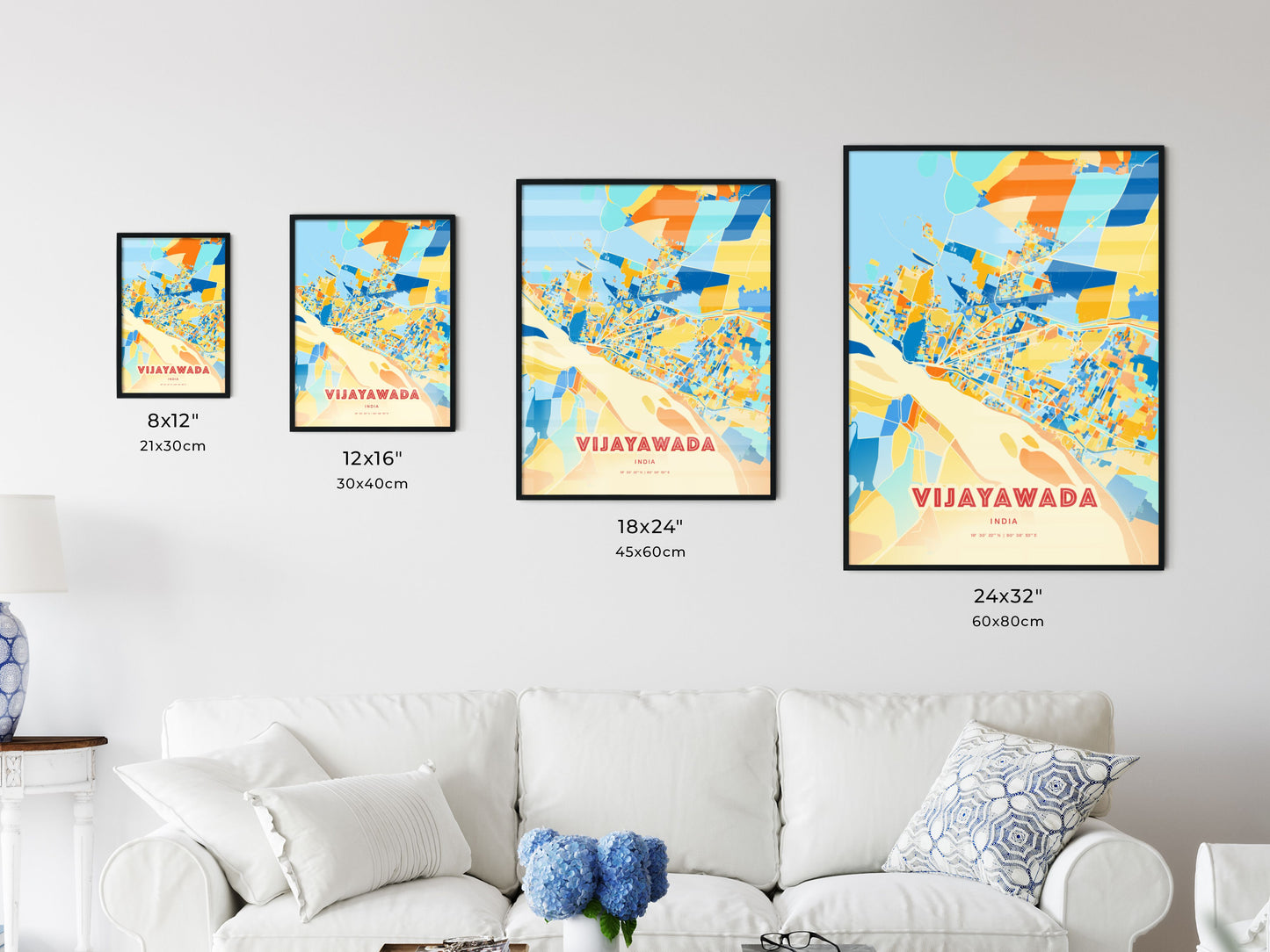 Colorful VIJAYAWADA INDIA Fine Art Map Blue Orange