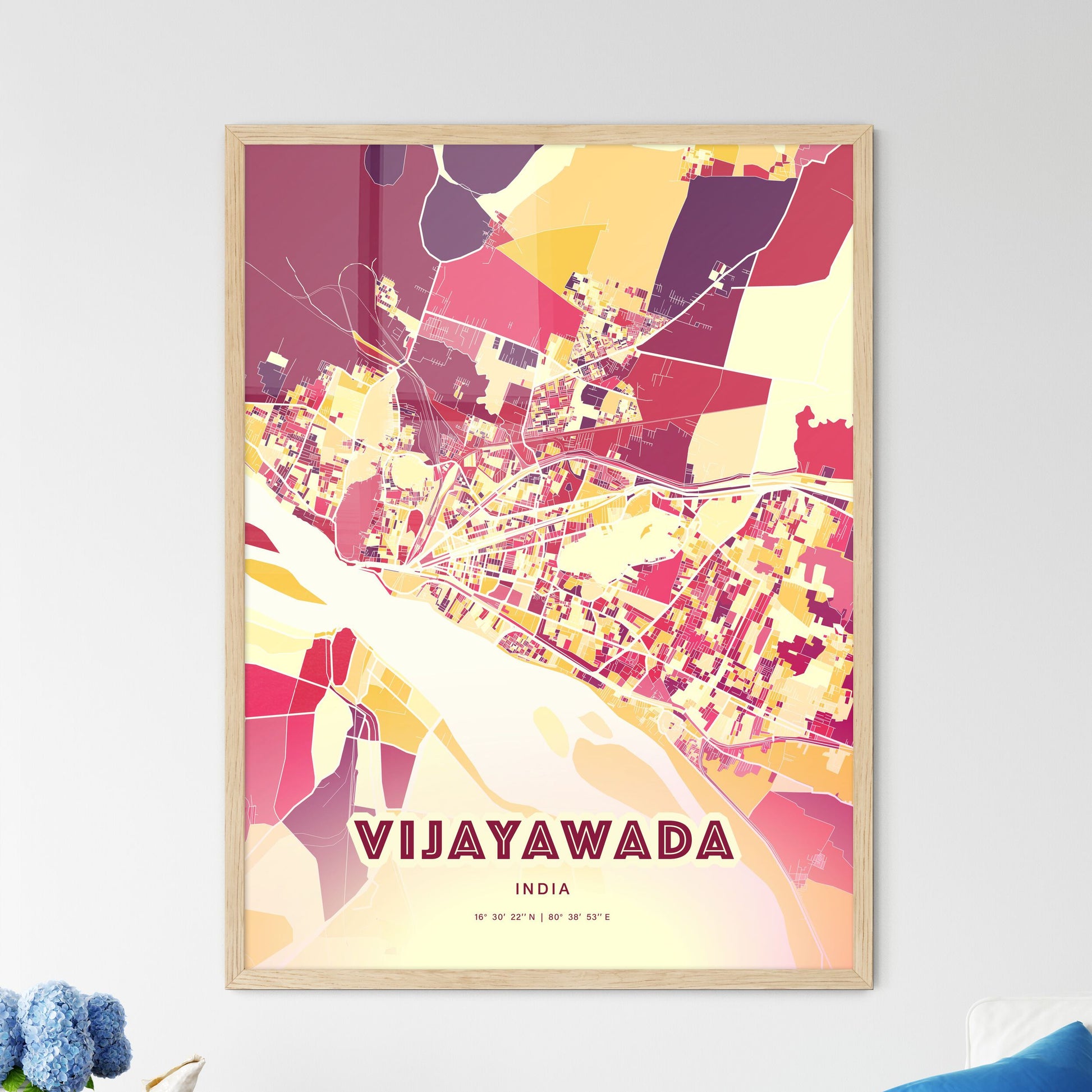 Colorful VIJAYAWADA INDIA Fine Art Map Hot Red