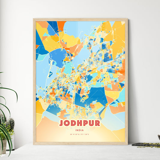 Colorful JODHPUR INDIA Fine Art Map Blue Orange