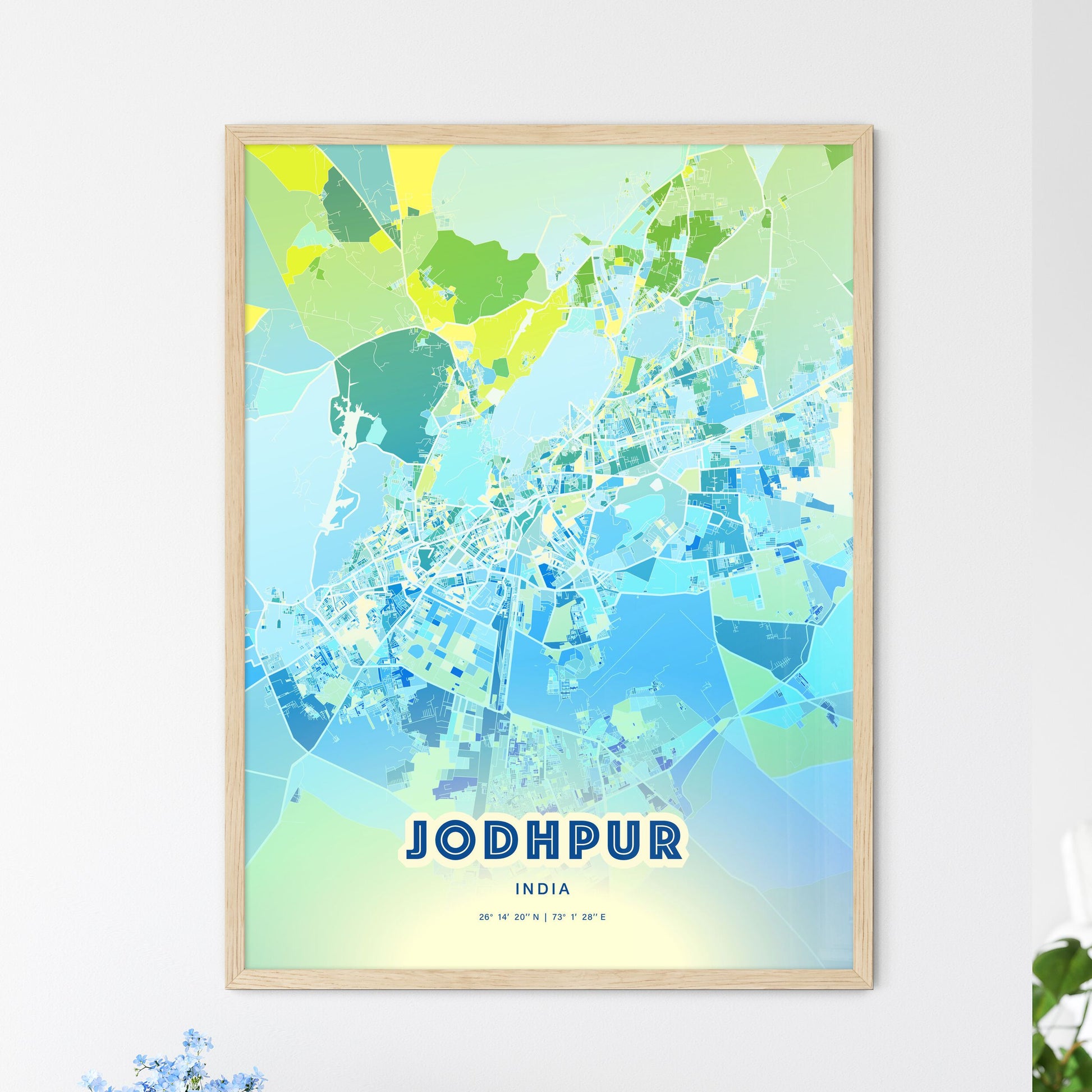 Colorful JODHPUR INDIA Fine Art Map Cool Blue