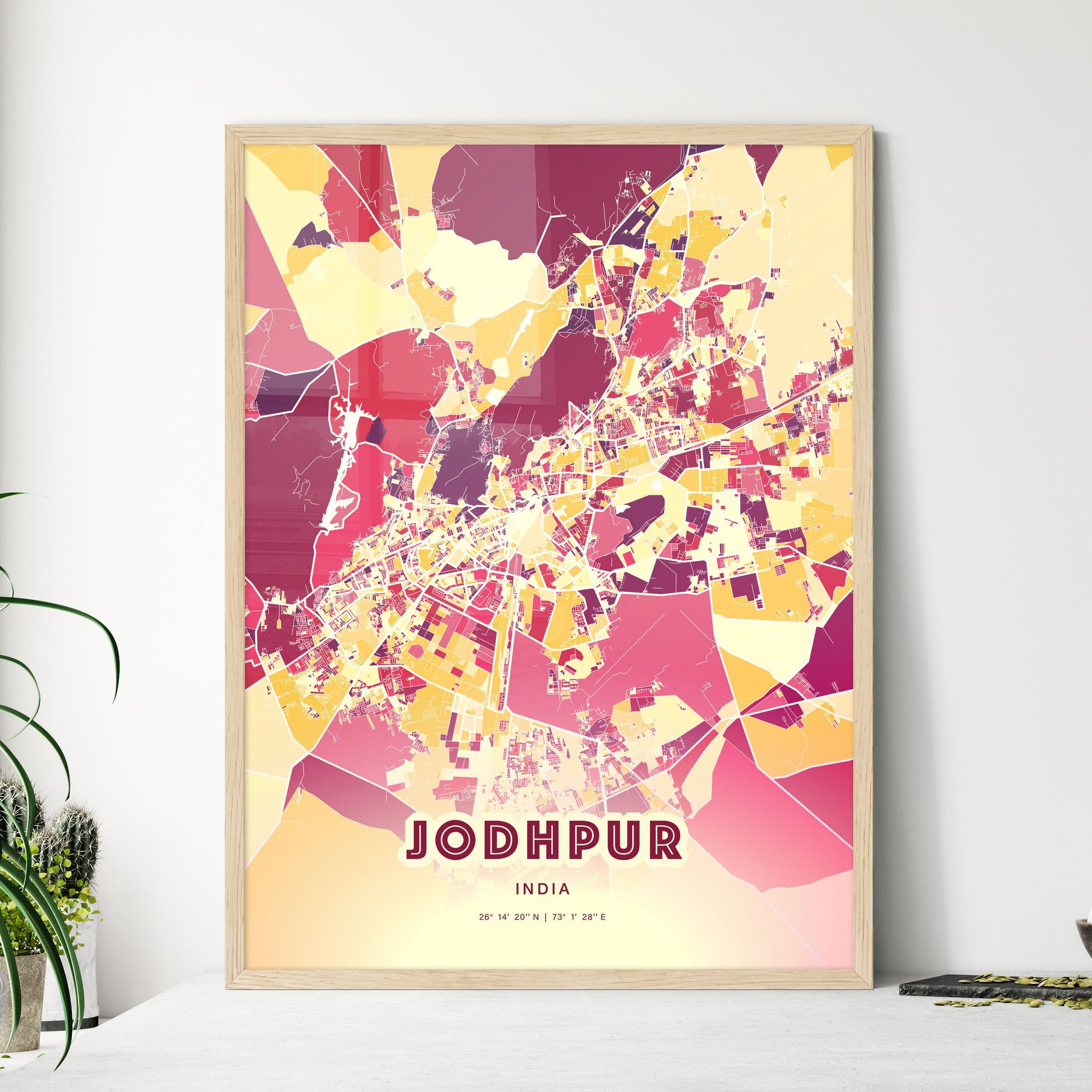 Colorful JODHPUR INDIA Fine Art Map Hot Red