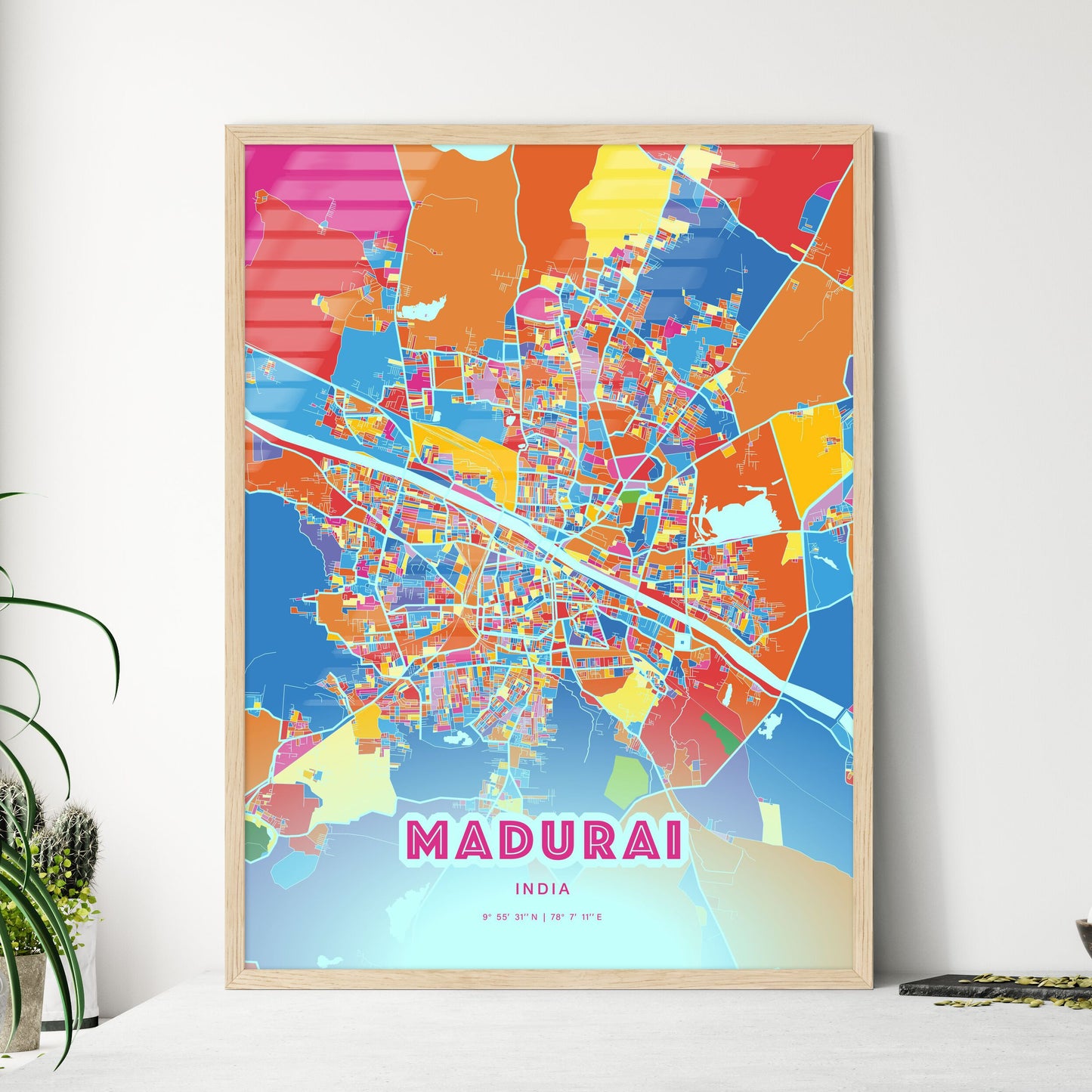 Colorful MADURAI INDIA Fine Art Map Crazy Colors