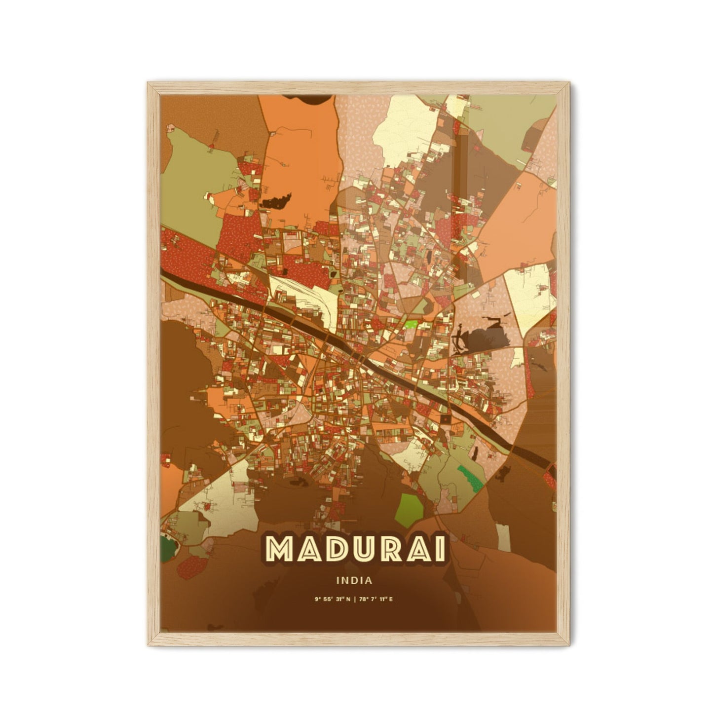 Colorful MADURAI INDIA Fine Art Map Farmhouse