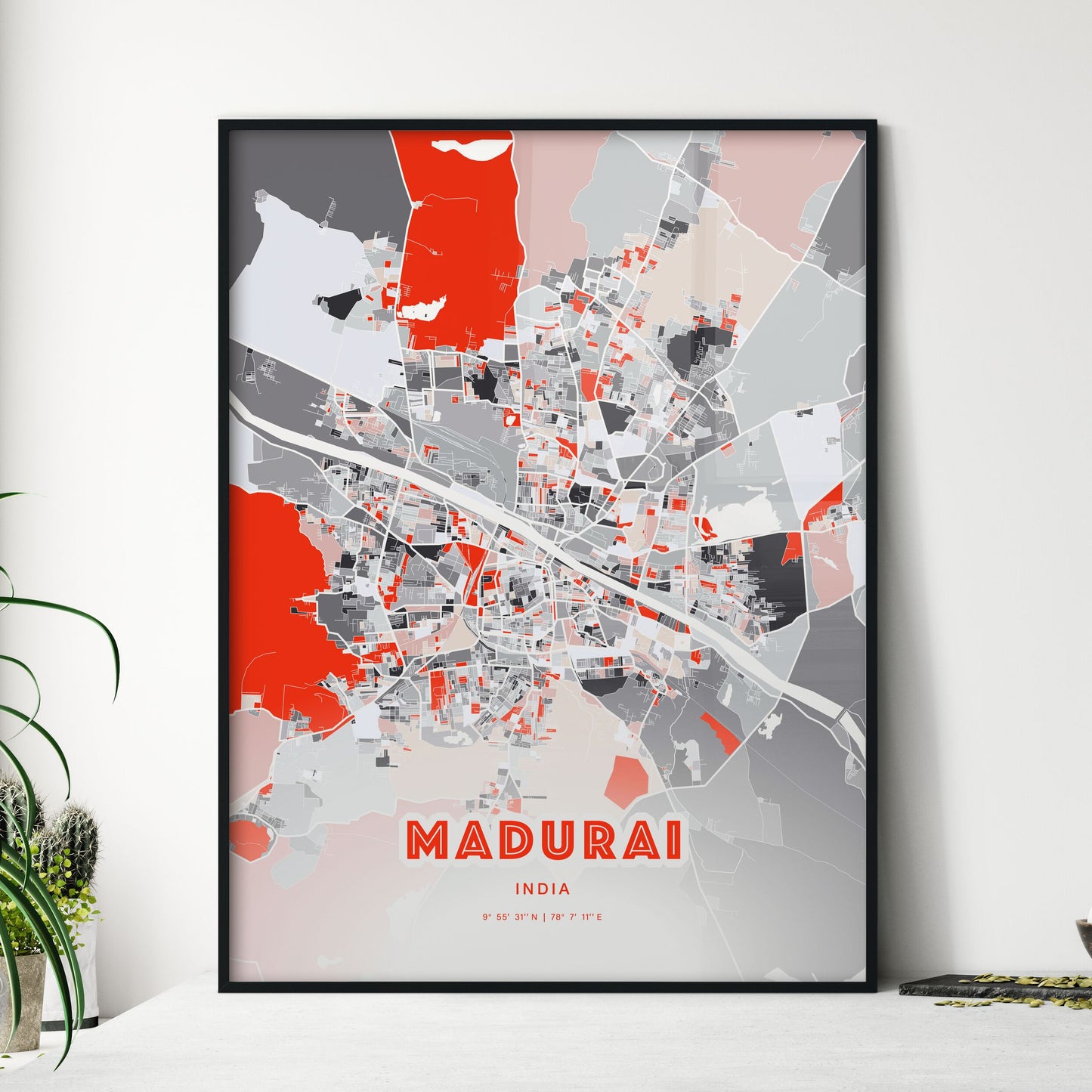 Colorful MADURAI INDIA Fine Art Map Modern
