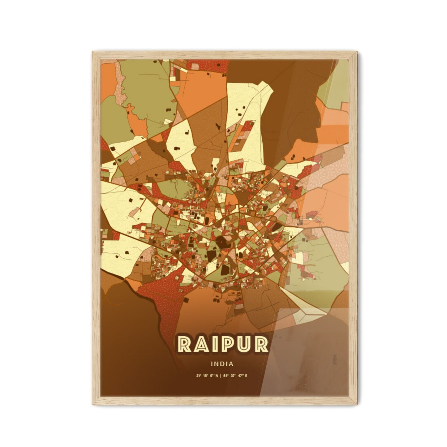 Colorful RAIPUR INDIA Fine Art Map Farmhouse