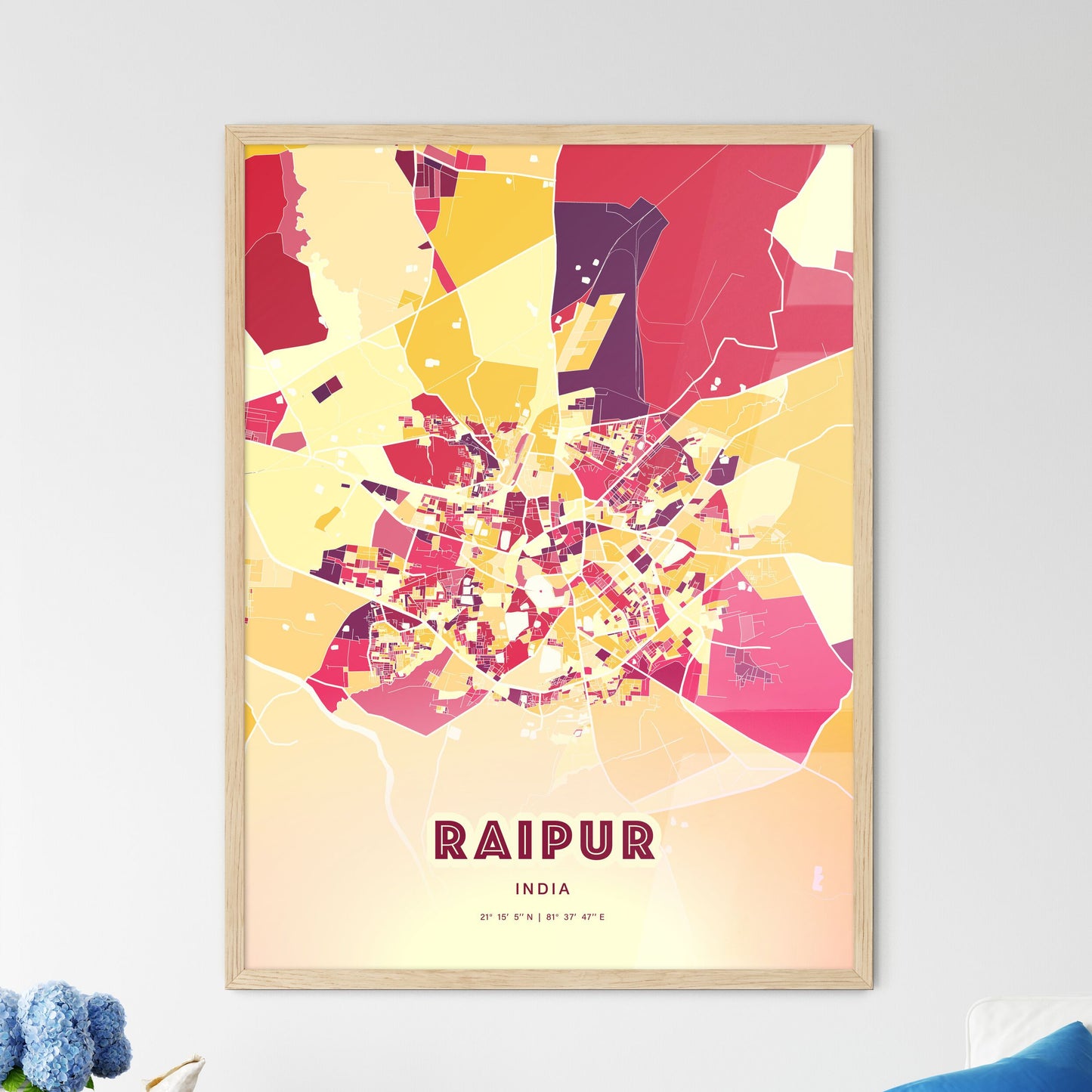 Colorful RAIPUR INDIA Fine Art Map Hot Red