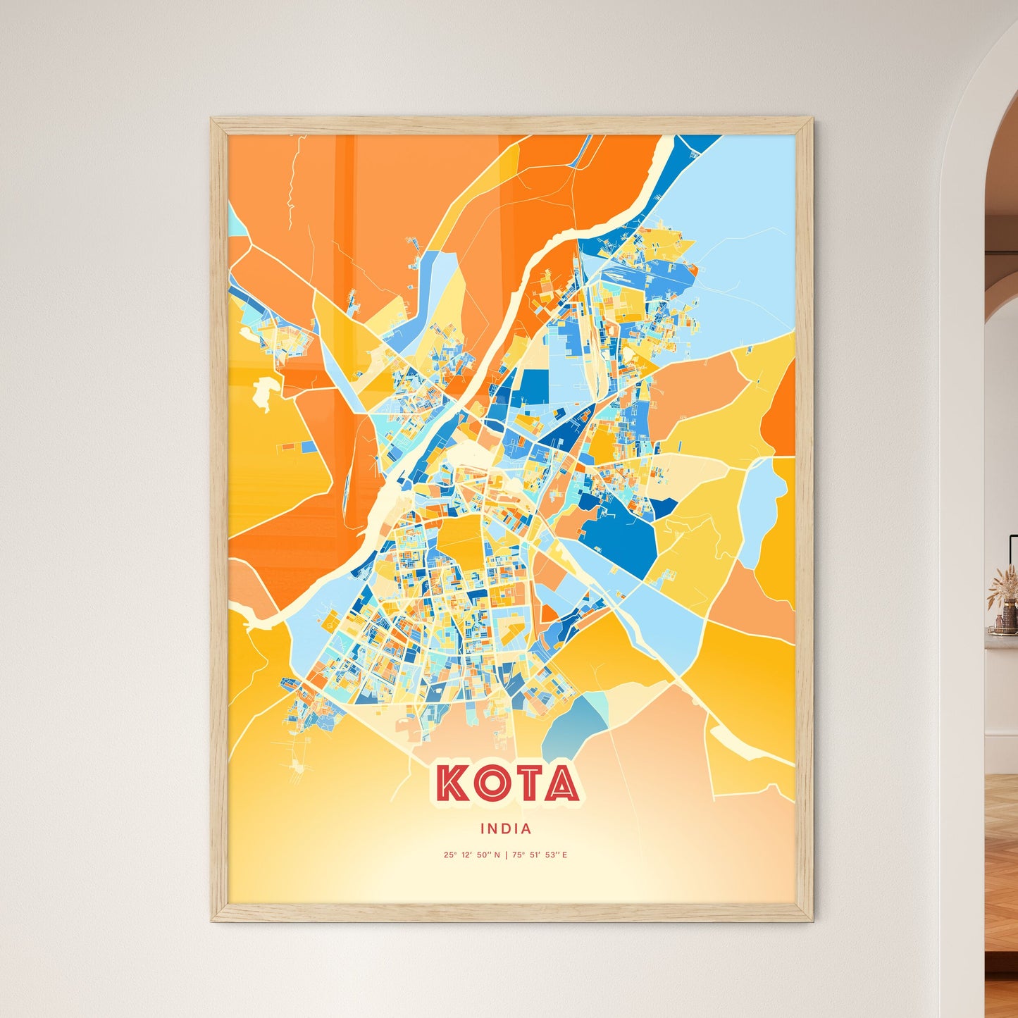 Colorful KOTA INDIA Fine Art Map Blue Orange