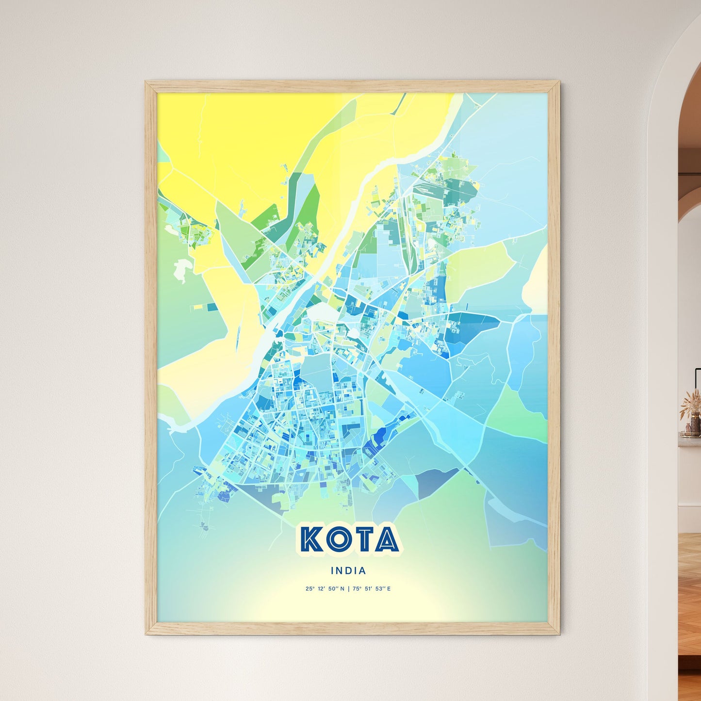 Colorful KOTA INDIA Fine Art Map Cool Blue