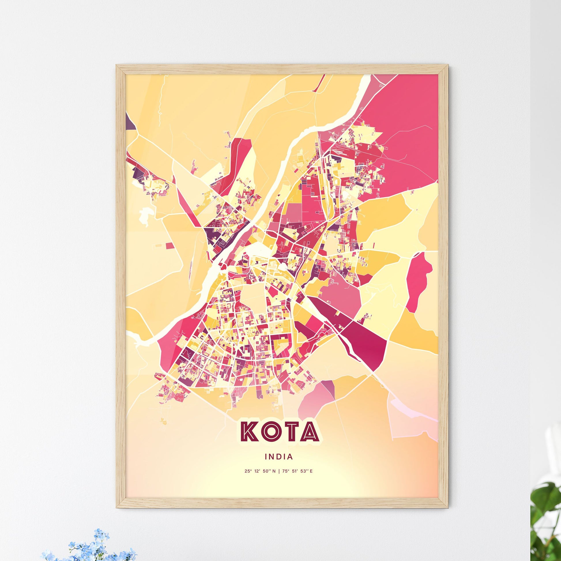 Colorful KOTA INDIA Fine Art Map Hot Red