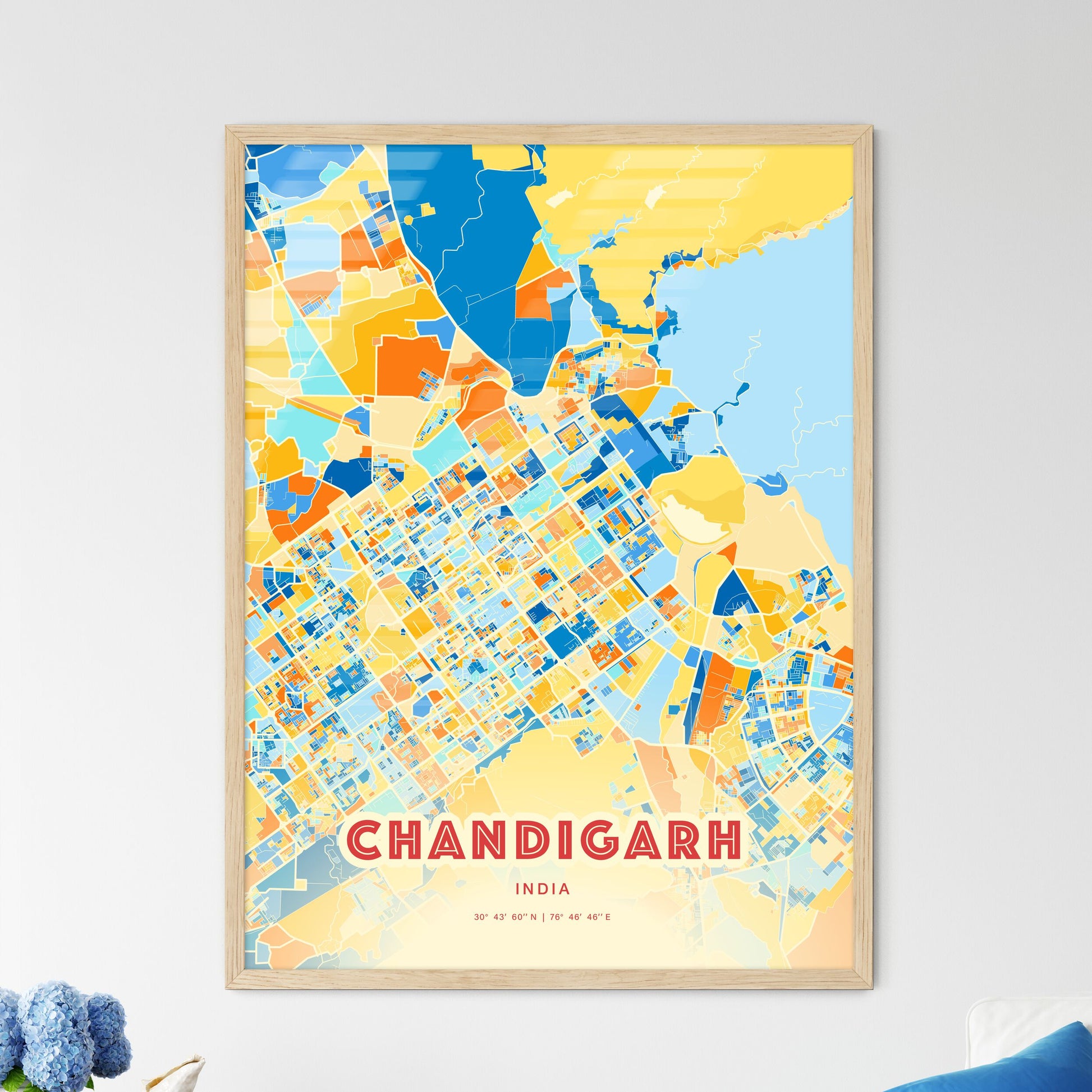 Colorful CHANDIGARH INDIA Fine Art Map Blue Orange