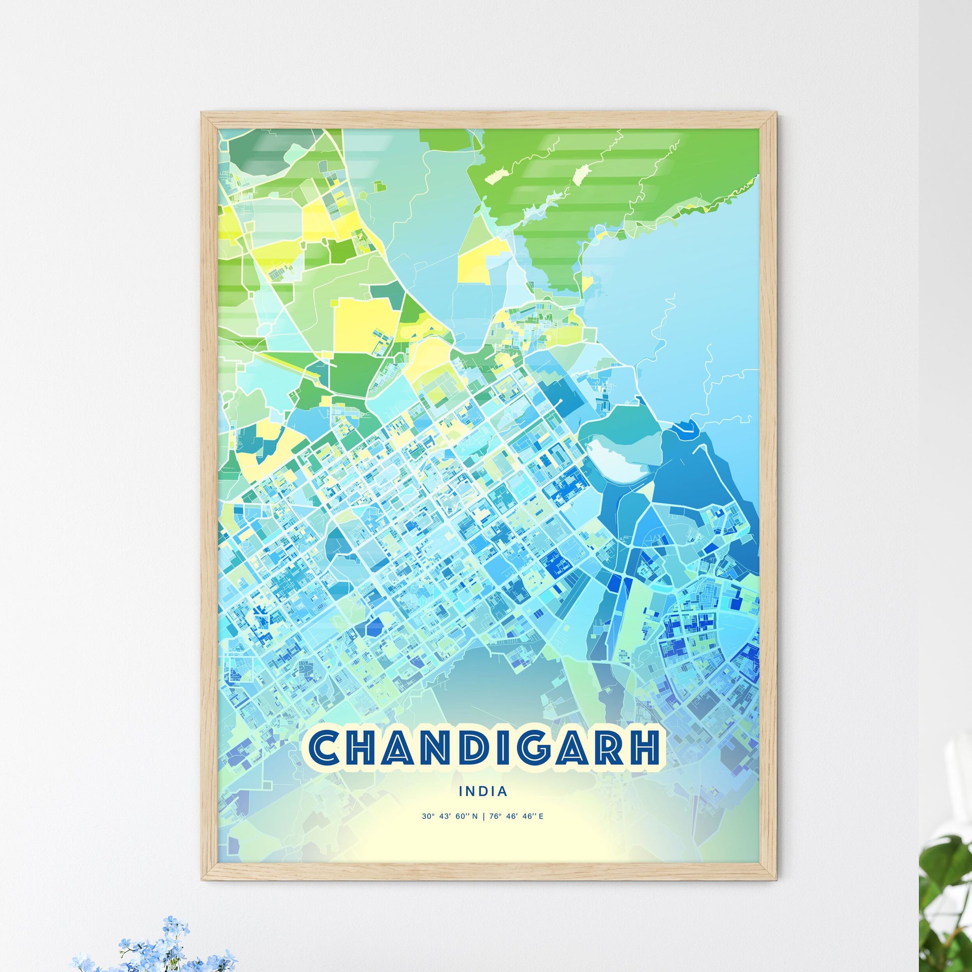 Colorful CHANDIGARH INDIA Fine Art Map Cool Blue