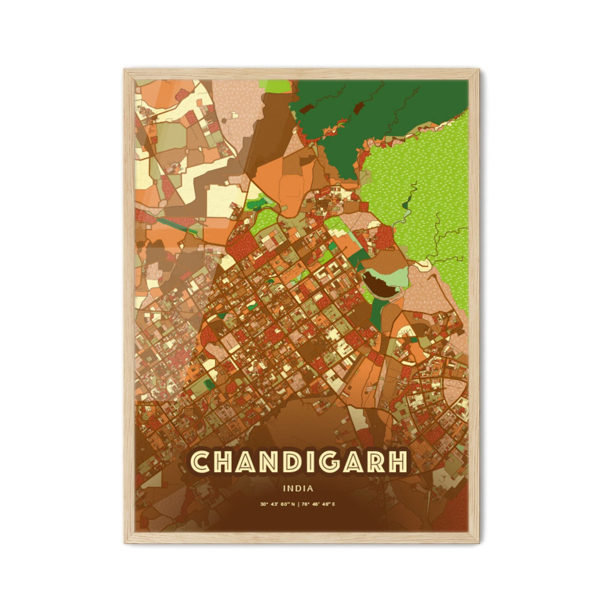 Colorful CHANDIGARH INDIA Fine Art Map Farmhouse