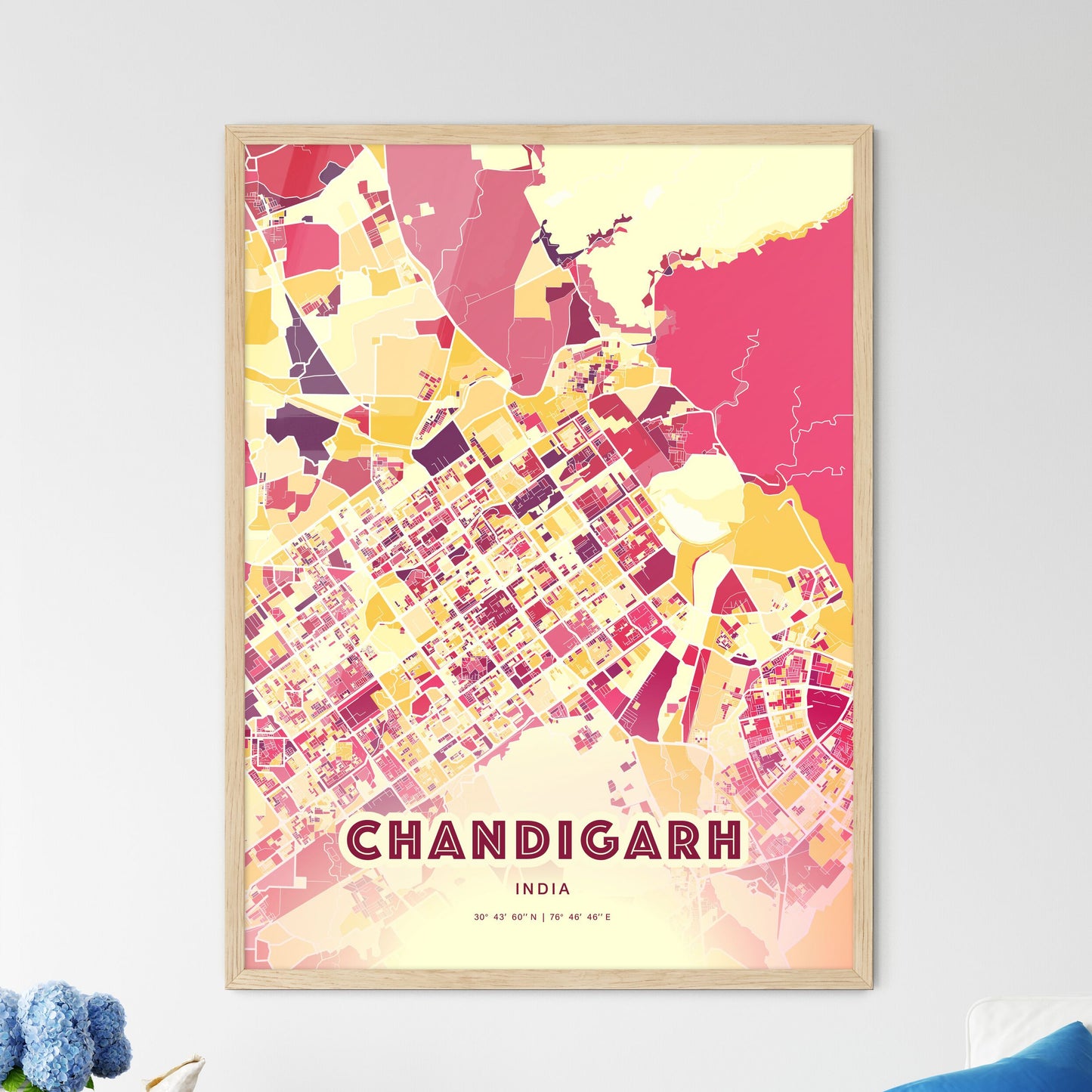 Colorful CHANDIGARH INDIA Fine Art Map Hot Red