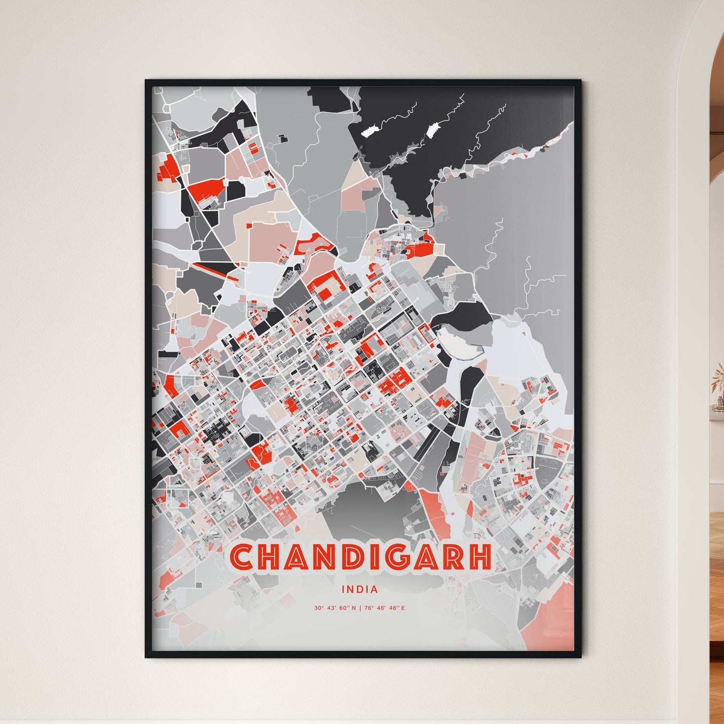 Colorful CHANDIGARH INDIA Fine Art Map Modern