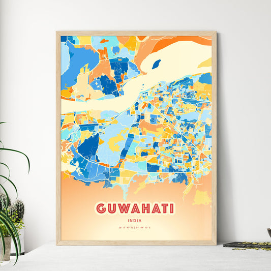 Colorful GUWAHATI INDIA Fine Art Map Blue Orange