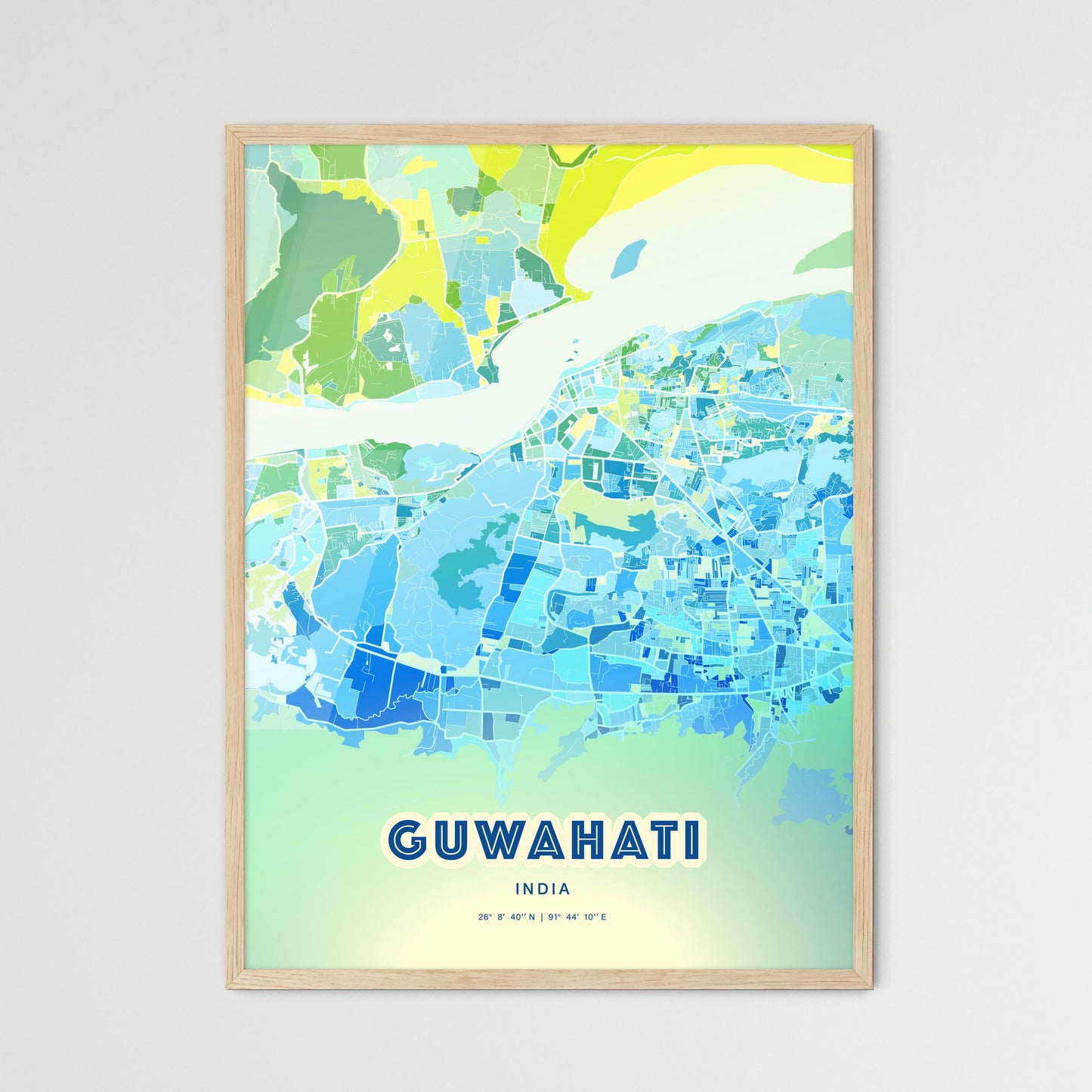 Colorful GUWAHATI INDIA Fine Art Map Cool Blue