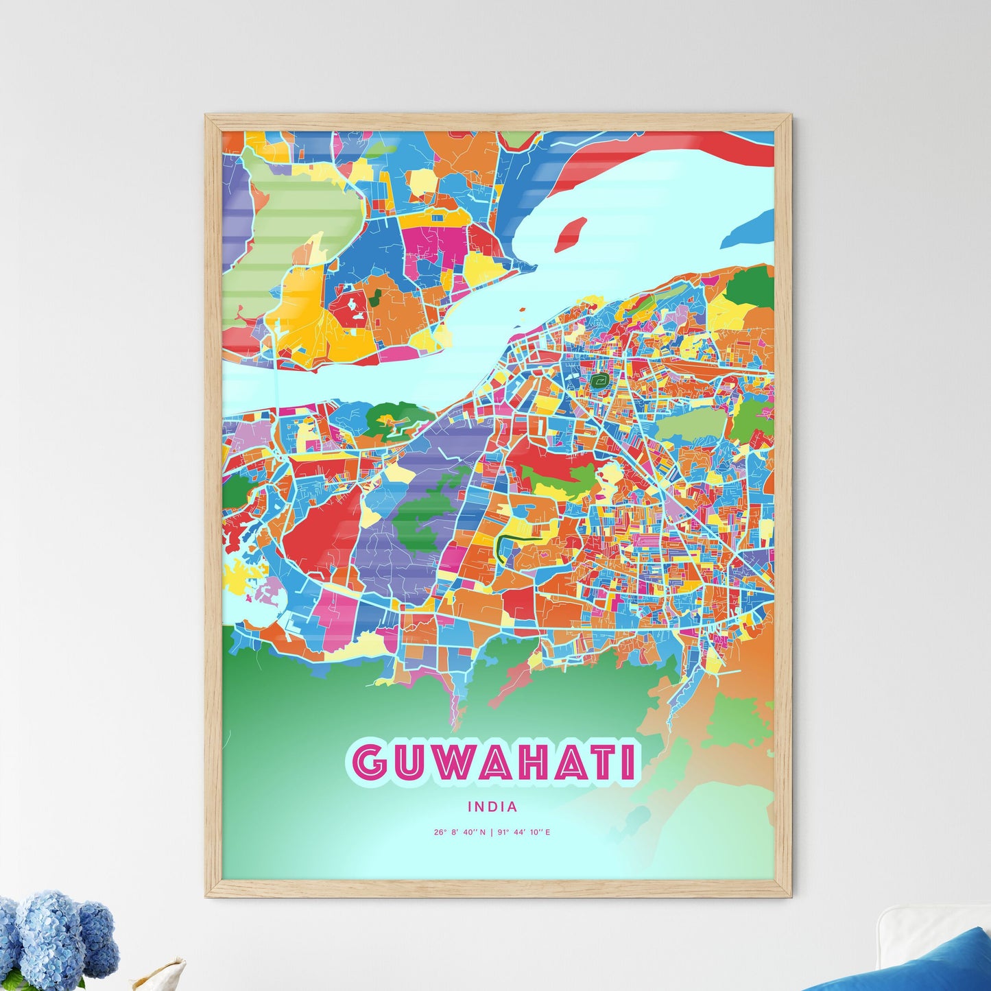 Colorful GUWAHATI INDIA Fine Art Map Crazy Colors