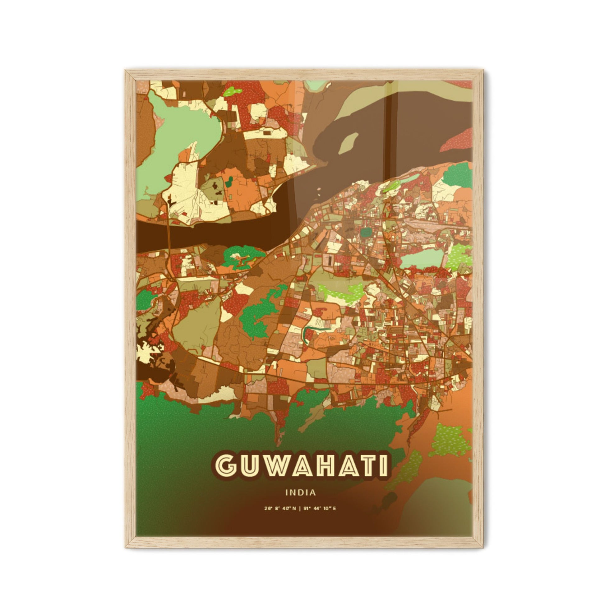 Colorful GUWAHATI INDIA Fine Art Map Farmhouse