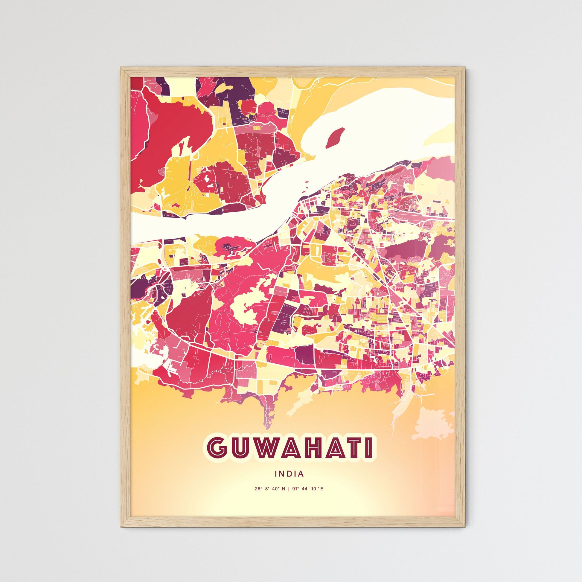 Colorful GUWAHATI INDIA Fine Art Map Hot Red