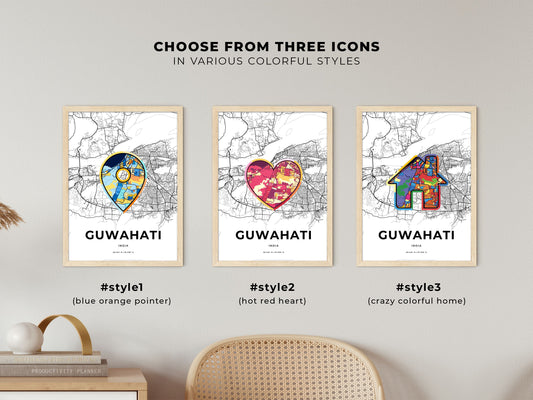 Guwahati India maps with colorful icons