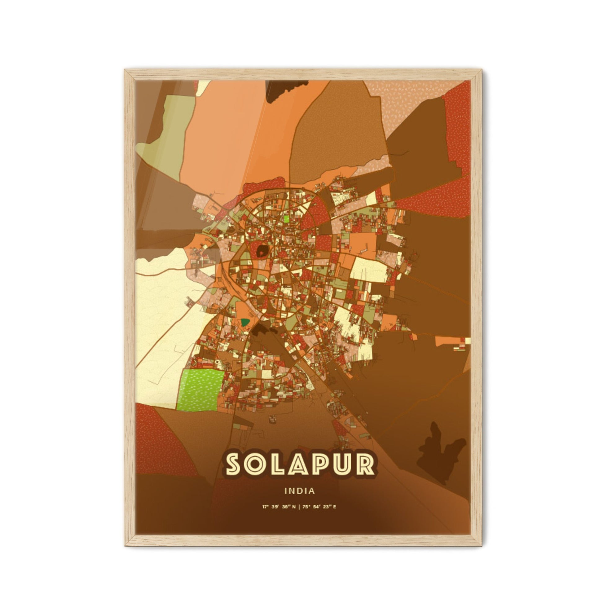 Colorful SOLAPUR INDIA Fine Art Map Farmhouse