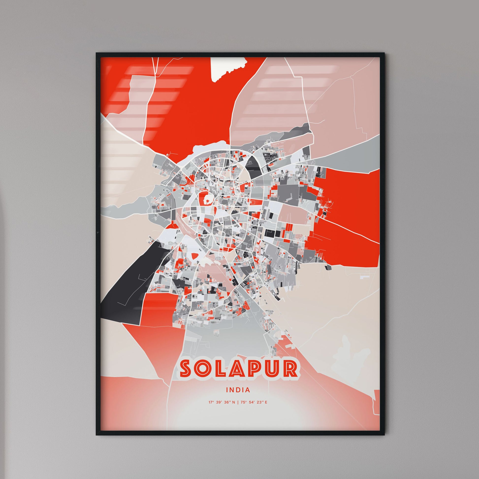 Colorful SOLAPUR INDIA Fine Art Map Modern