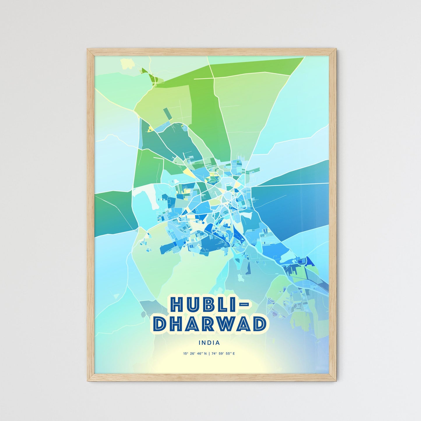 Colorful HUBLI–DHARWAD INDIA Fine Art Map Cool Blue