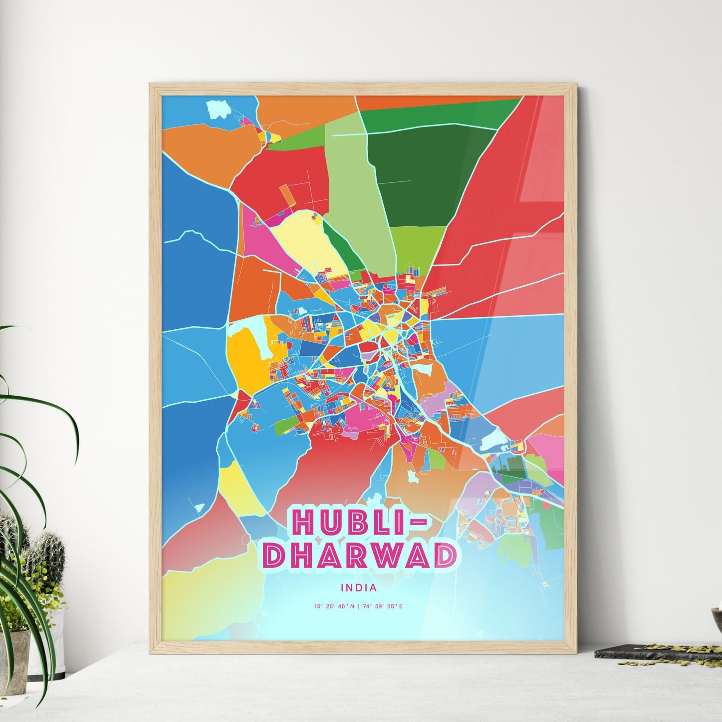 Colorful HUBLI–DHARWAD INDIA Fine Art Map Crazy Colors